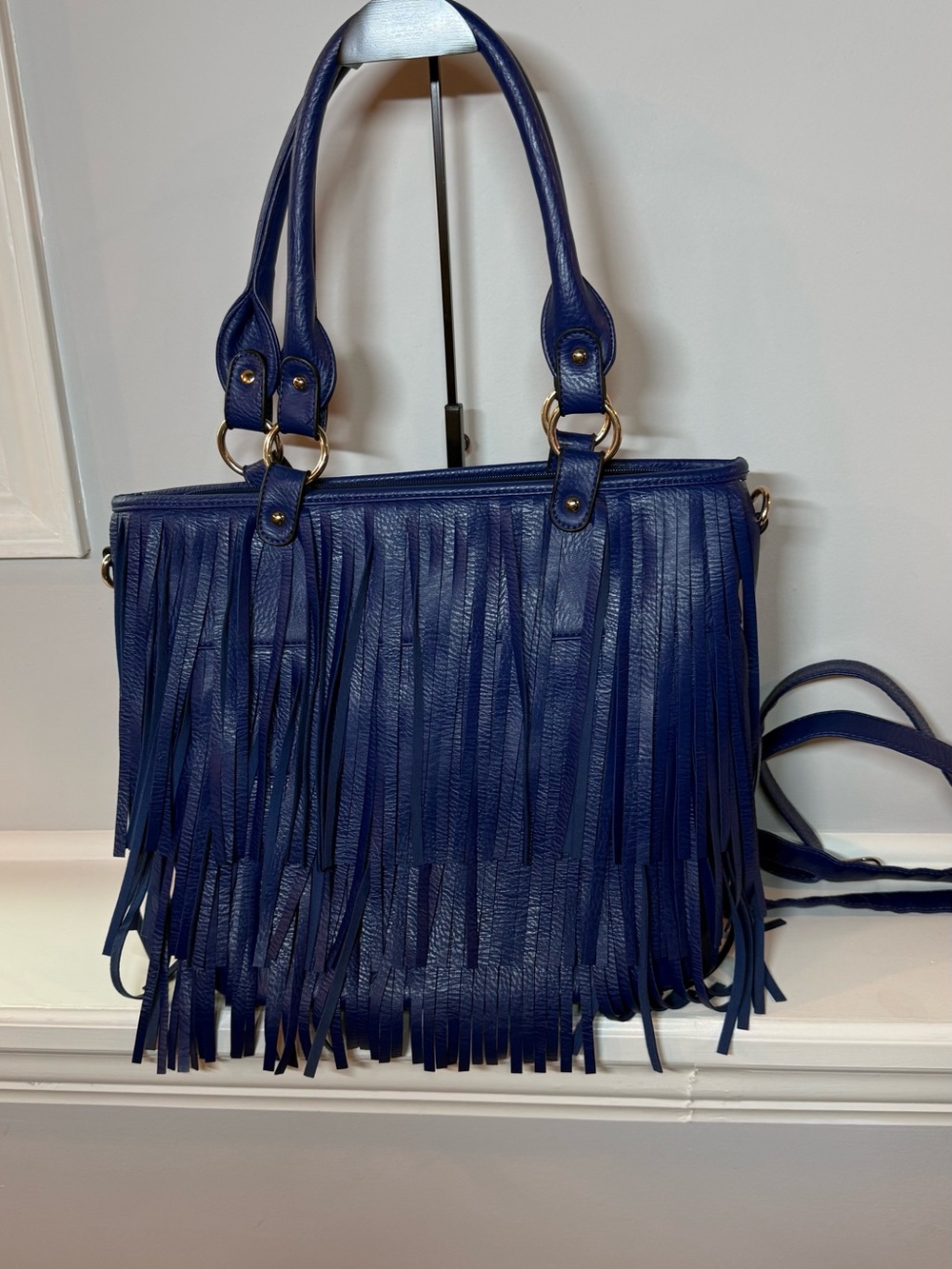 MICHAEL Michael Kors Navy Fringe Tote with Gold Hardware